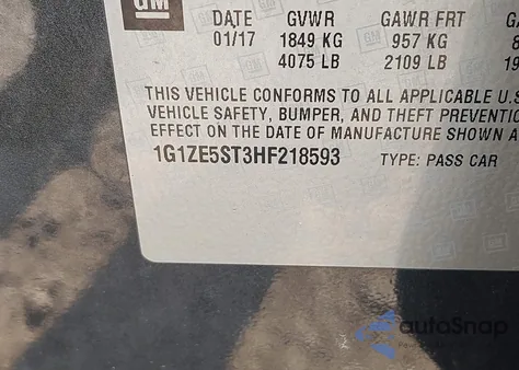 2017 Chevrolet Malibu 1Lt from USA, damaged, VIN 1G1ZE5ST3HF218593